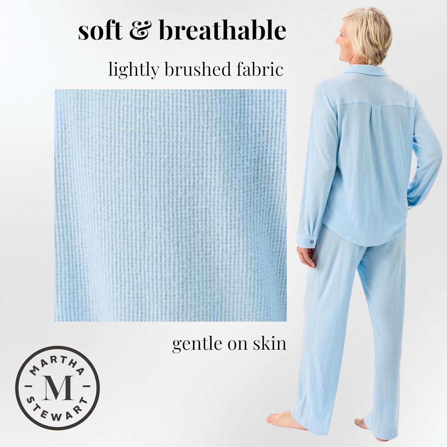 imageMartha Stewart Womens Waffle Pajama Set 2Piece Long Sleeve Notch Collar ButtonDown Sleepwear Soft ampamp Cozy