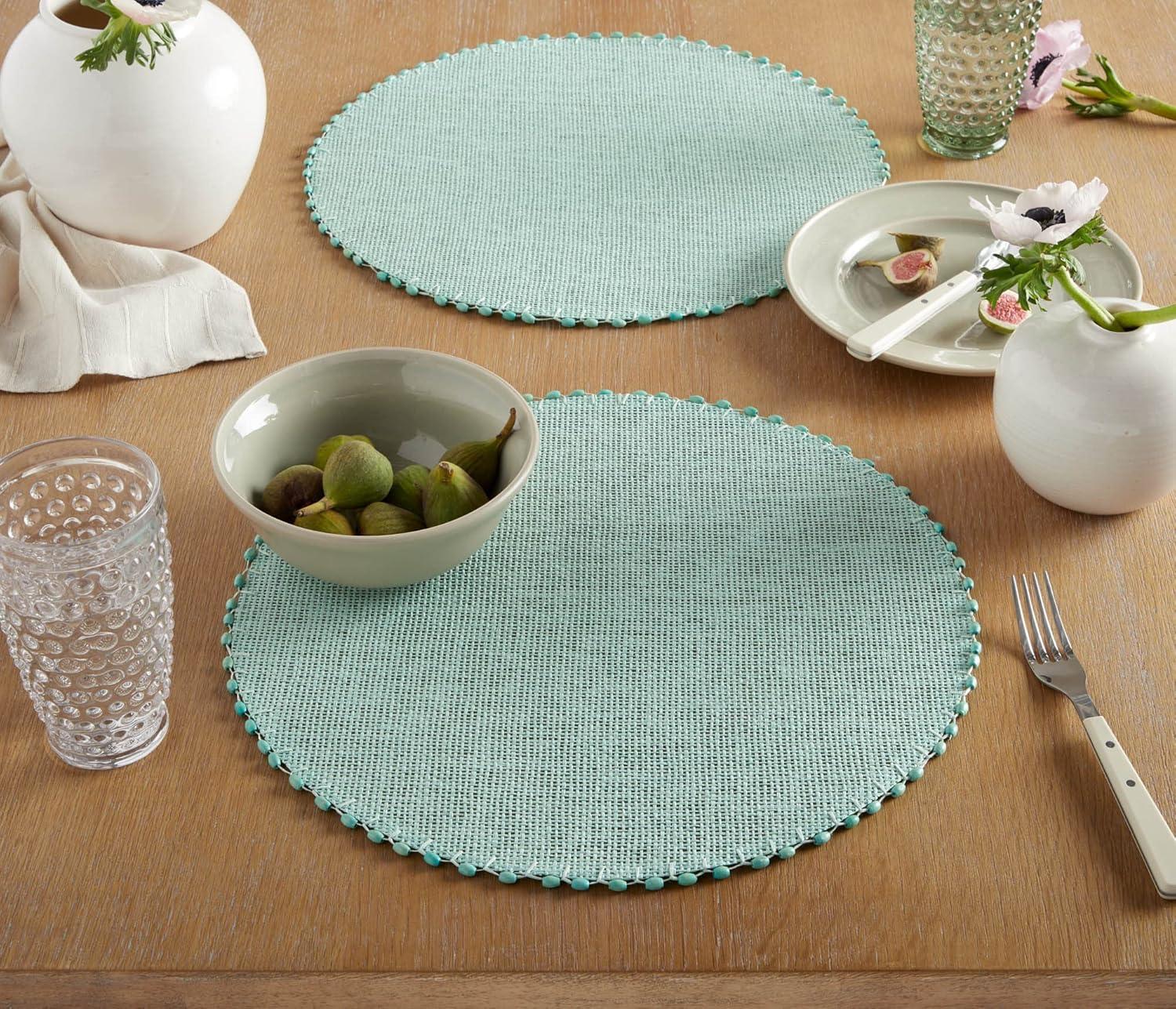 imageMartha Stewart Woven Water Resistant Lindos Placemat Set 6Pack 15quot Round BeigeAqua