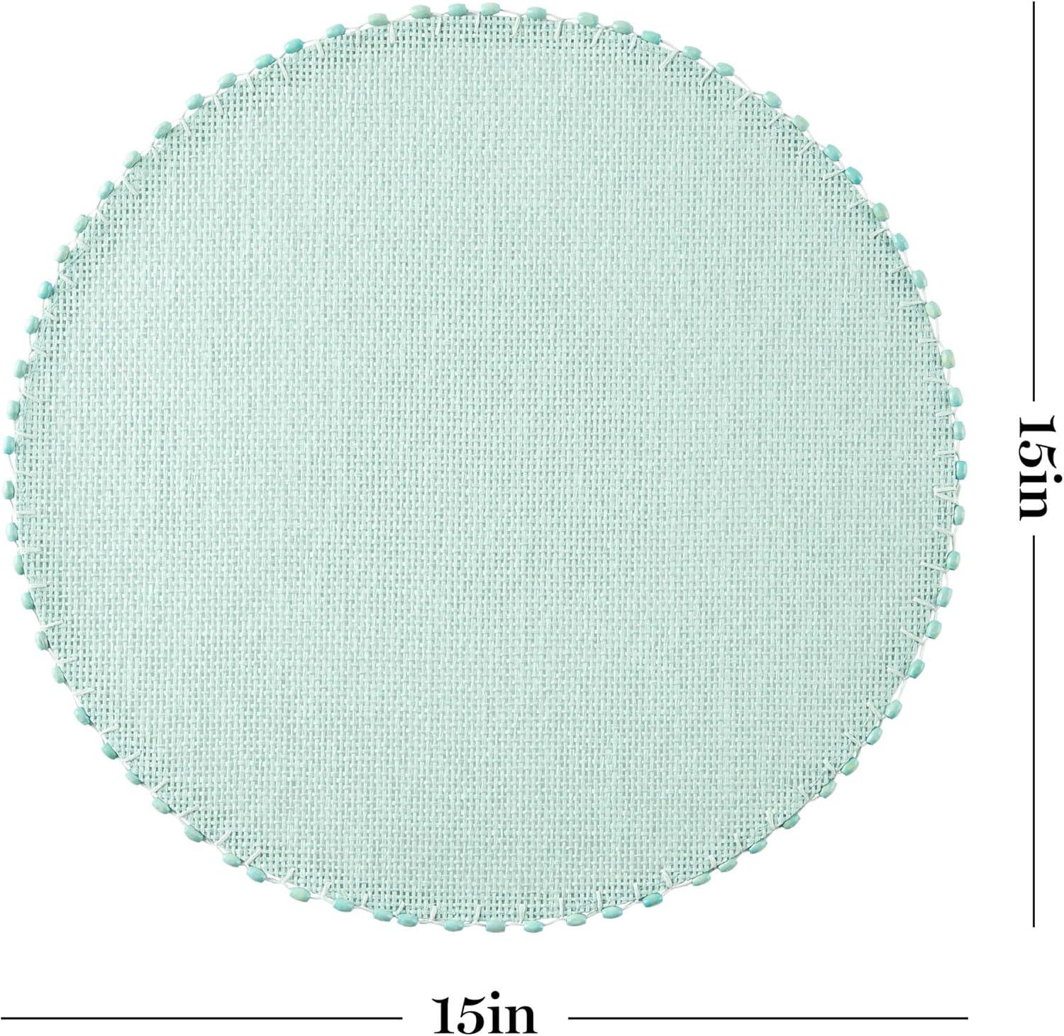 imageMartha Stewart Woven Water Resistant Lindos Placemat Set 6Pack 15quot Round BeigeAqua