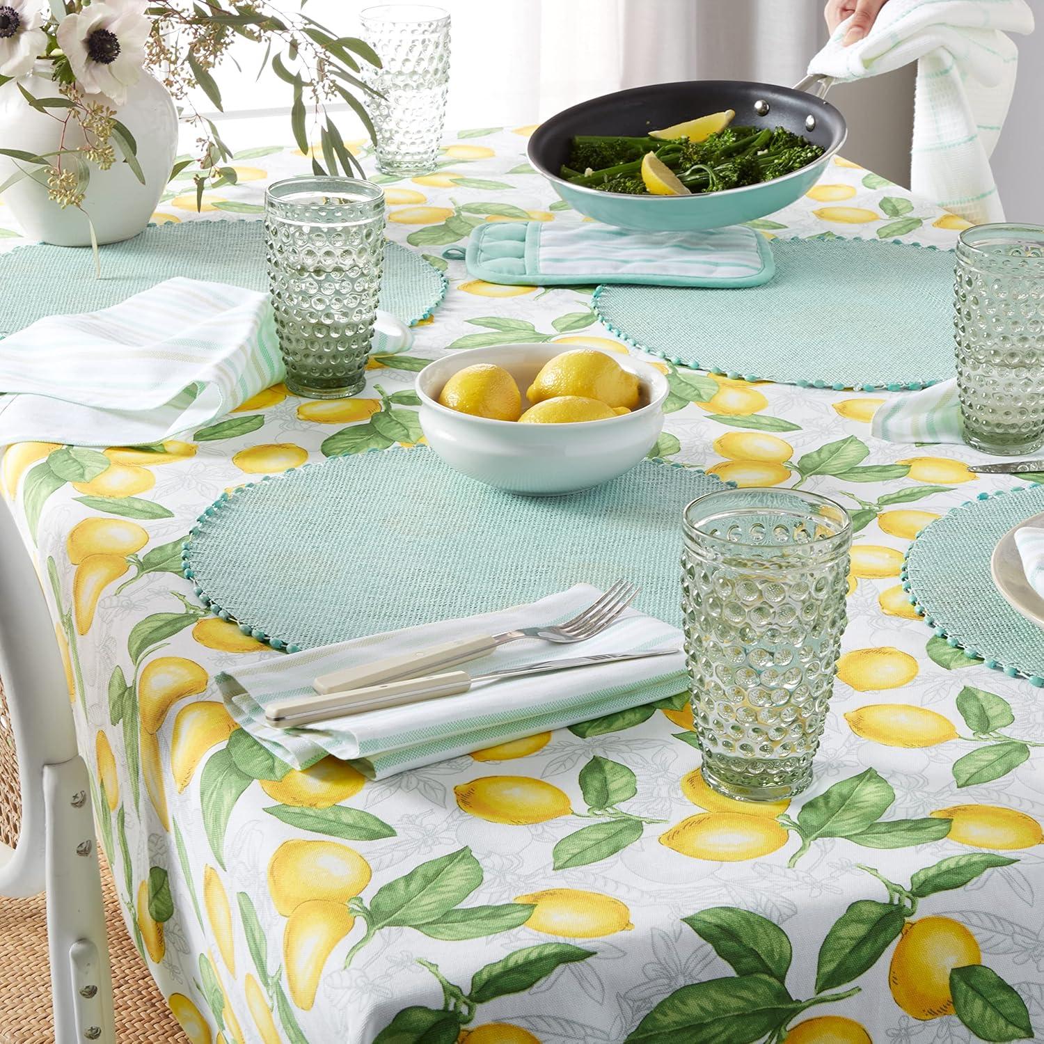 imageMartha Stewart Woven Water Resistant Lindos Placemat Set 6Pack 15quot Round BeigeAqua