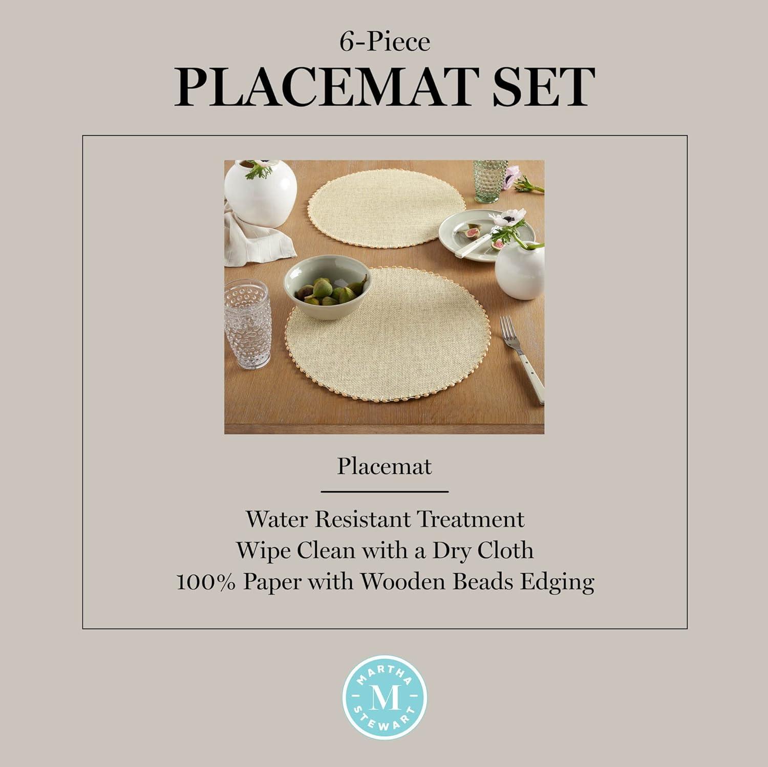 imageMartha Stewart Woven Water Resistant Lindos Placemat Set 6Pack 15quot Round BeigeBeige