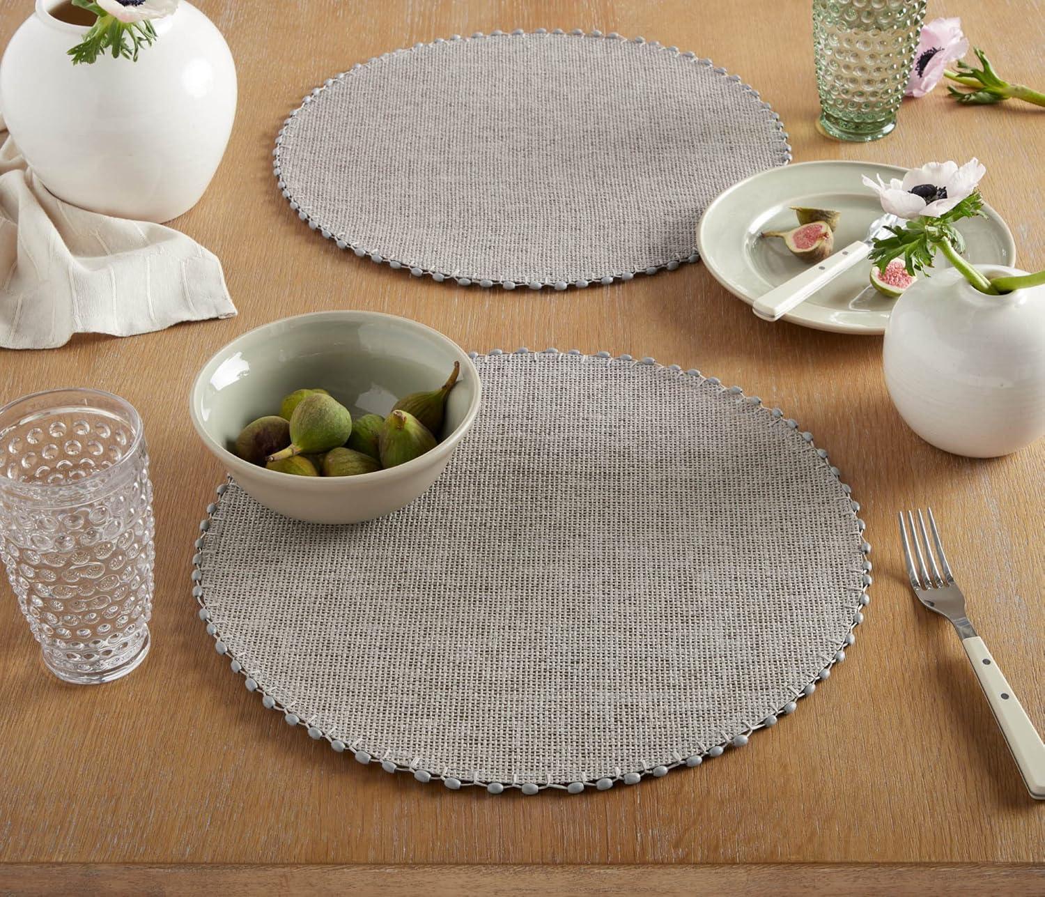 imageMartha Stewart Woven Water Resistant Lindos Placemat Set 6Pack 15quot Round BeigeGray