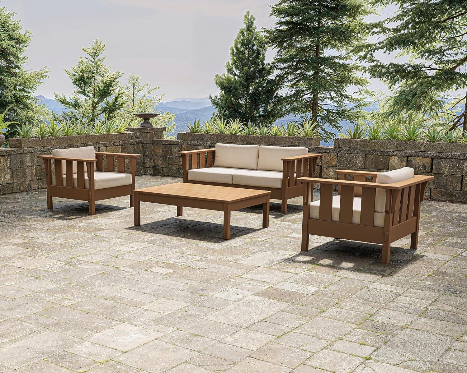 imageMartha Stewart by POLYWOOD Acadia 4Piece Deep Seating Set with Loveseat in TeakDune BurlapBlack Dune Burlap