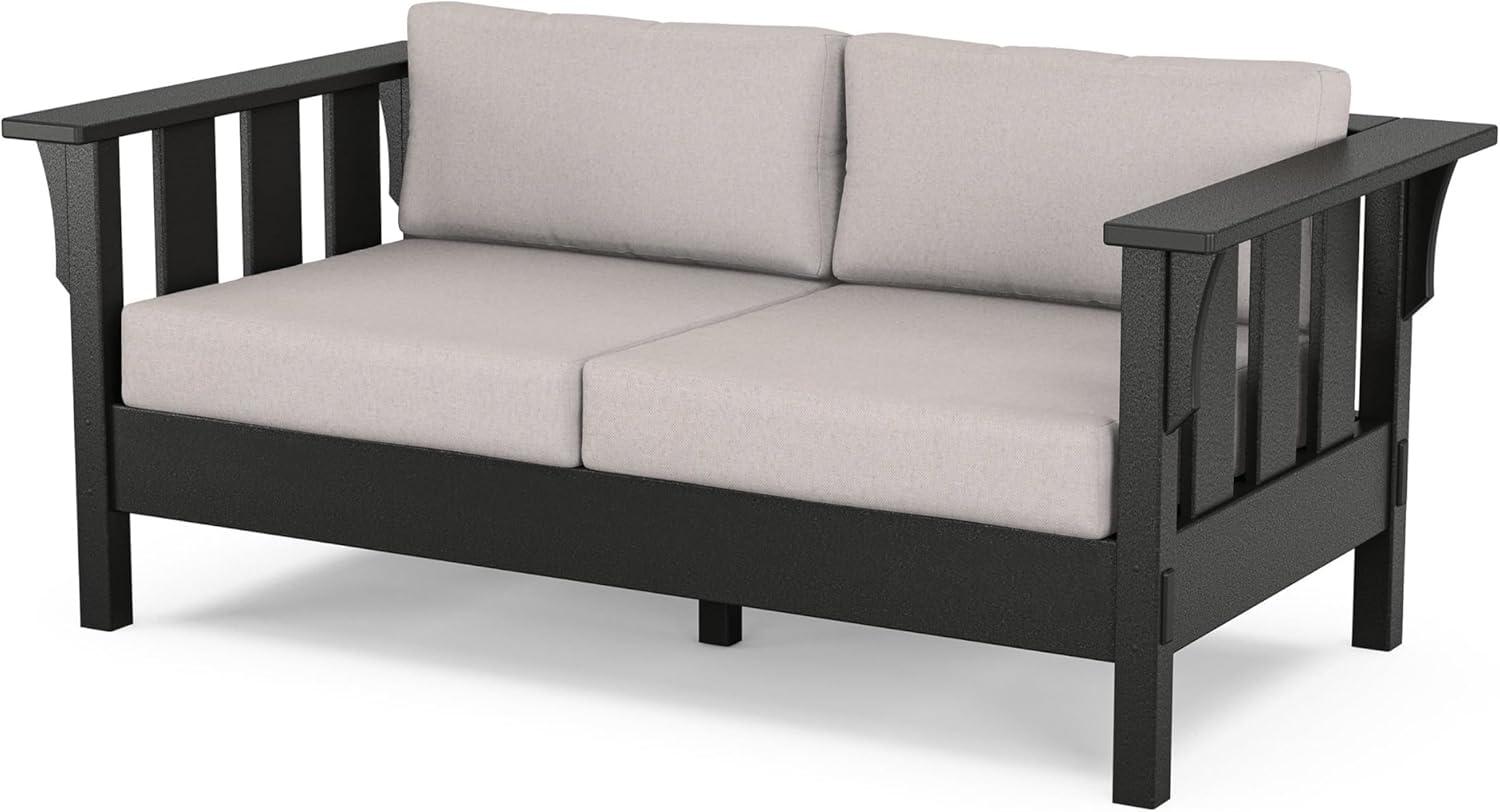 imageMartha Stewart by POLYWOOD Acadia 4Piece Deep Seating Set with Loveseat in TeakDune BurlapBlack Dune Burlap