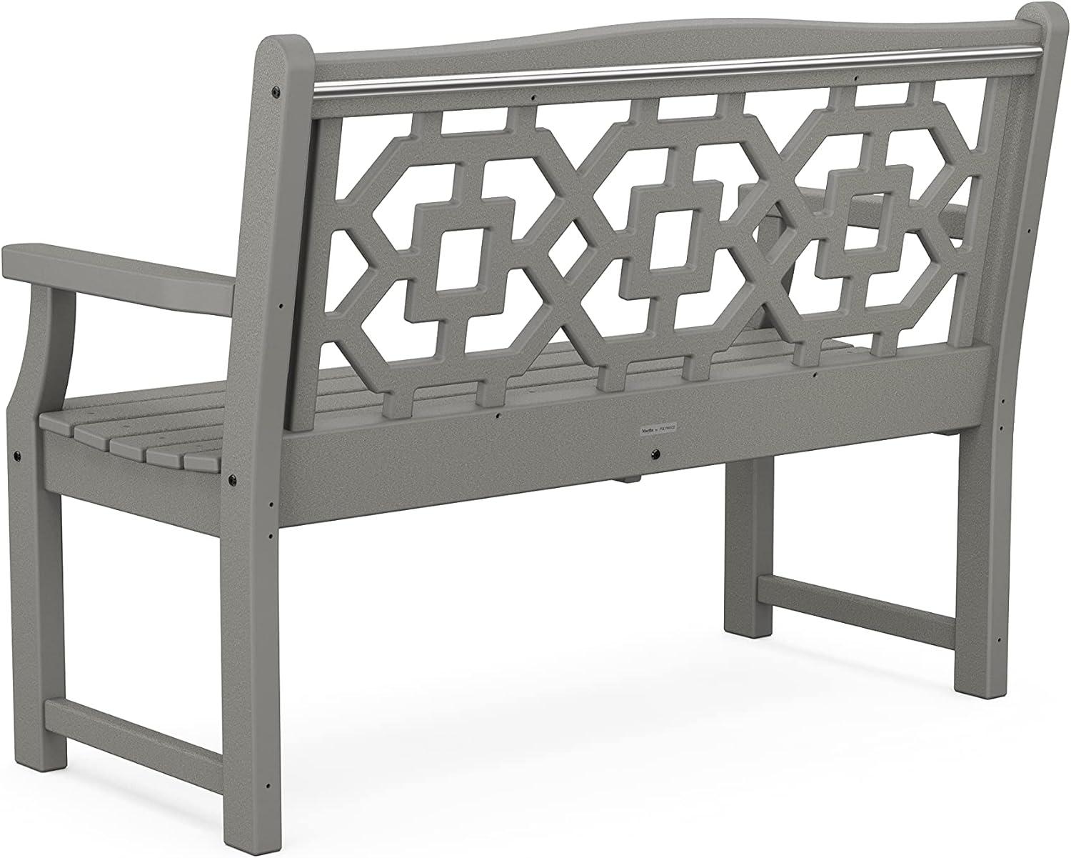 imageMartha Stewart by POLYWOOD Chinoiserie 48quot Outdoor Bench for Patio Porch ampamp Backyard Sand Durable AllWeather HDPE Garden Seat with Back Support Classic 2 Person Seating Made in The USASlate Grey