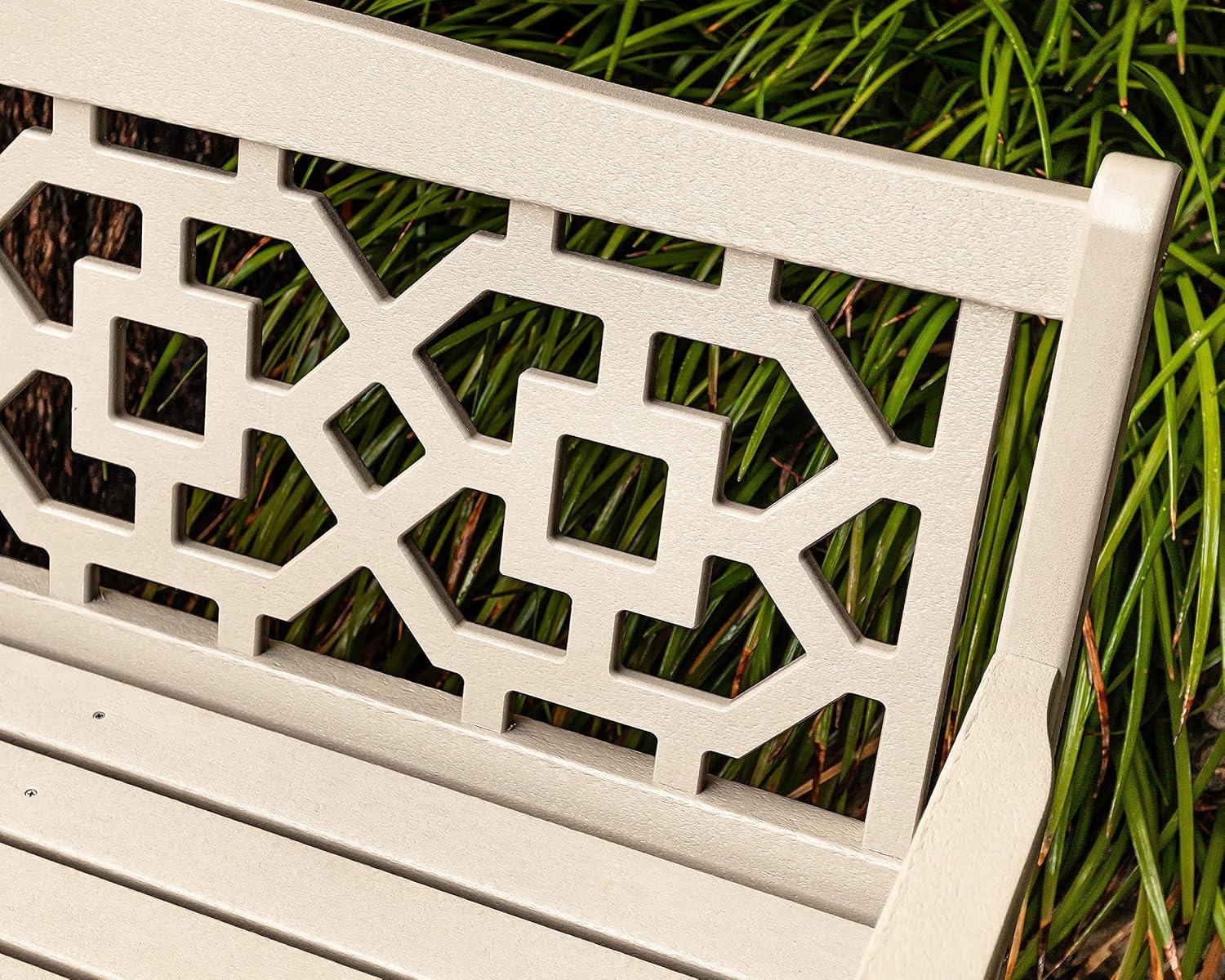 imageMartha Stewart by POLYWOOD Chinoiserie 48quot Outdoor Bench for Patio Porch ampamp Backyard Sand Durable AllWeather HDPE Garden Seat with Back Support Classic 2 Person Seating Made in The USASlate Grey