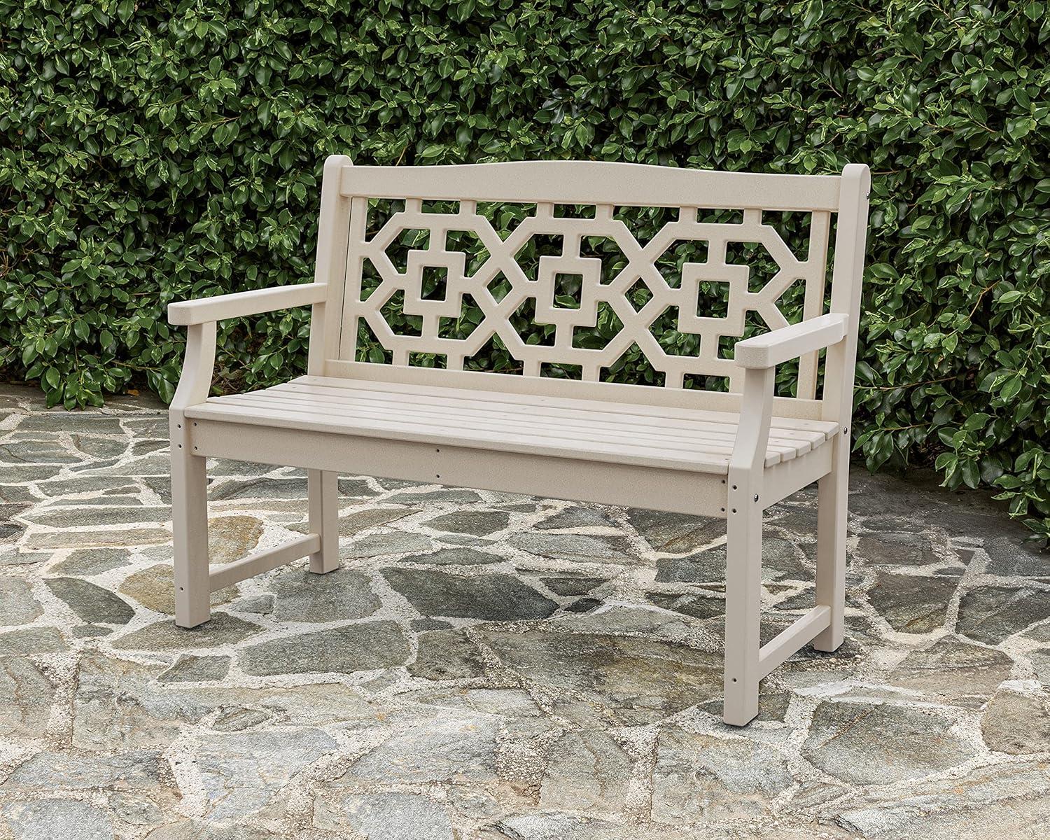 imageMartha Stewart by POLYWOOD Chinoiserie 48quot Outdoor Bench for Patio Porch ampamp Backyard Sand Durable AllWeather HDPE Garden Seat with Back Support Classic 2 Person Seating Made in The USASlate Grey