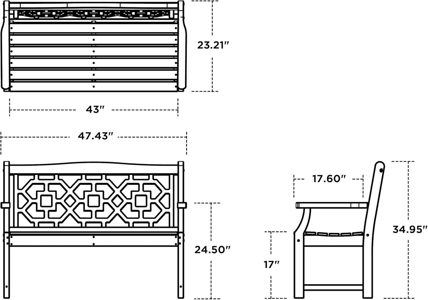 imageMartha Stewart by POLYWOOD Chinoiserie 48quot Outdoor Bench for Patio Porch ampamp Backyard Sand Durable AllWeather HDPE Garden Seat with Back Support Classic 2 Person Seating Made in The USASlate Grey