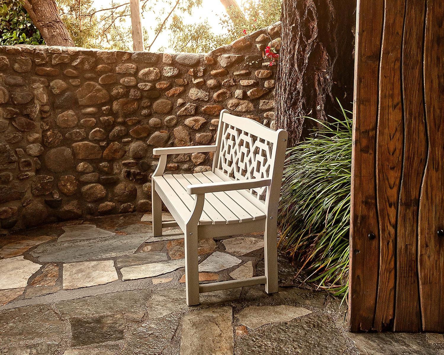 imageMartha Stewart by POLYWOOD Chinoiserie 48quot Outdoor Bench for Patio Porch ampamp Backyard Sand Durable AllWeather HDPE Garden Seat with Back Support Classic 2 Person Seating Made in The USASlate Grey