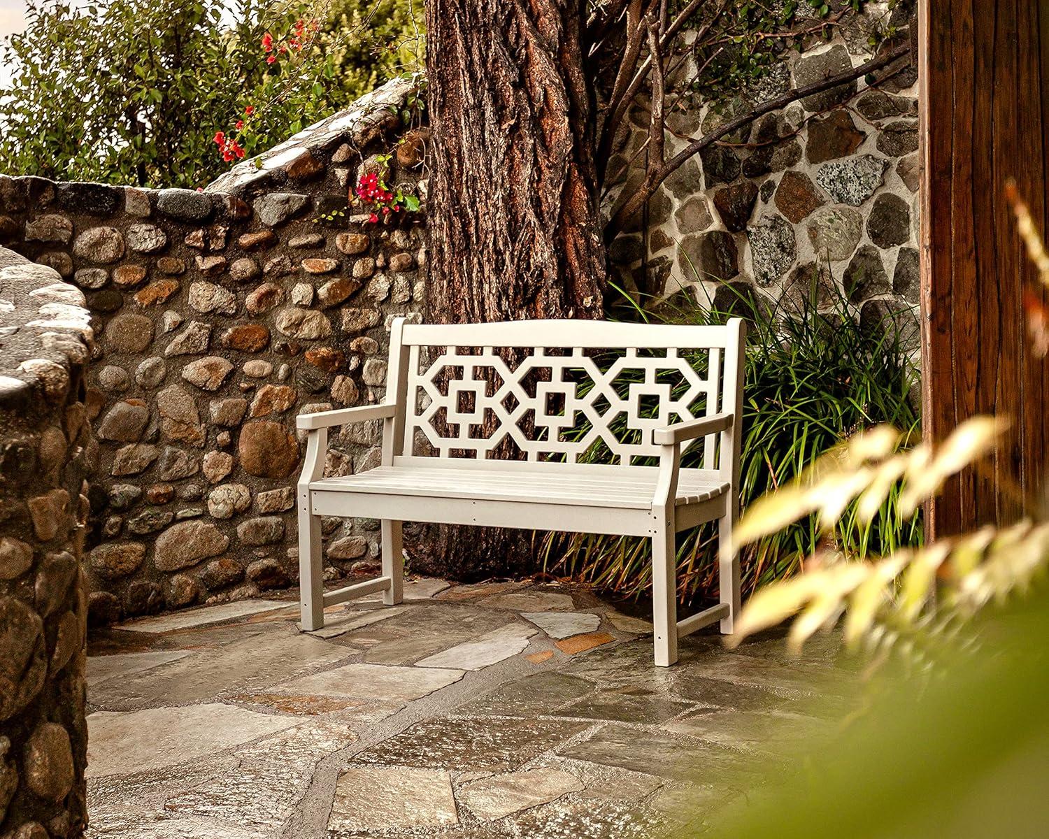 imageMartha Stewart by POLYWOOD Chinoiserie 48quot Outdoor Bench for Patio Porch ampamp Backyard Sand Durable AllWeather HDPE Garden Seat with Back Support Classic 2 Person Seating Made in The USASlate Grey