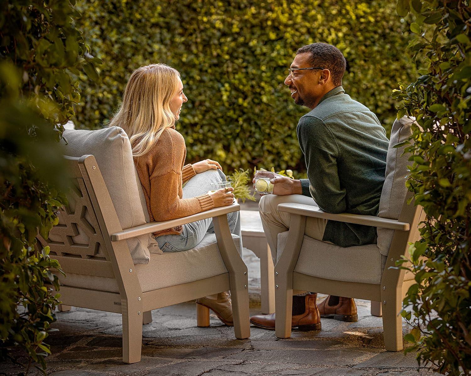 imageMartha Stewart by POLYWOOD Chinoiserie 4Piece Deep Seating Set with Loveseat in SandGlacier SpaWhite Glacier Spa