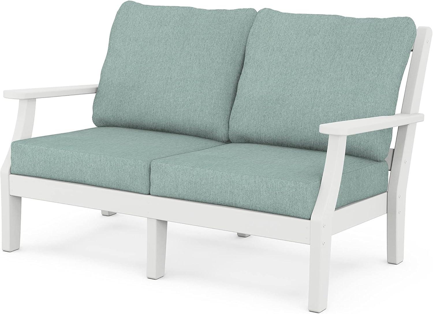 imageMartha Stewart by POLYWOOD Chinoiserie 4Piece Deep Seating Set with Loveseat in SandGlacier SpaWhite Glacier Spa