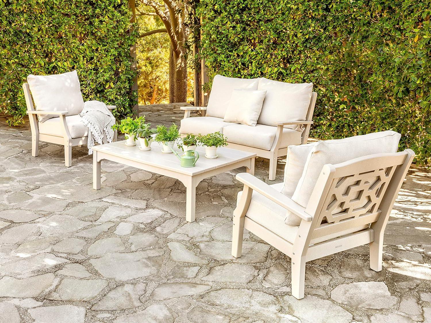 imageMartha Stewart by POLYWOOD Chinoiserie 4Piece Deep Seating Set with Loveseat in SandGlacier SpaWhite Glacier Spa