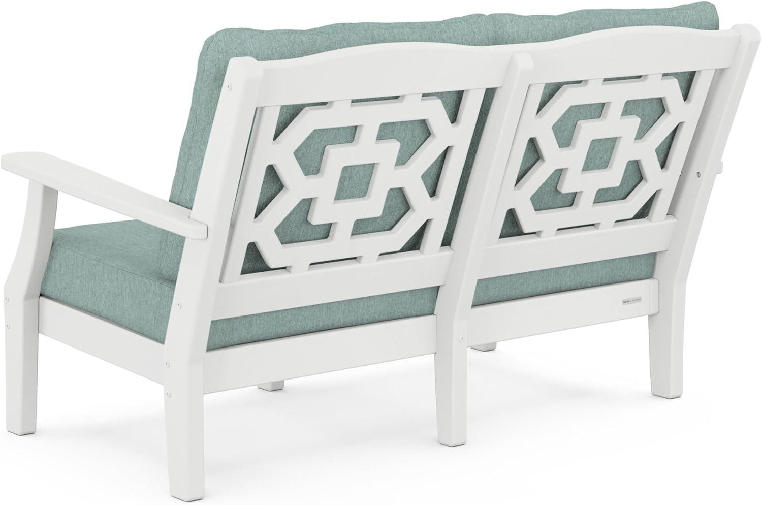 imageMartha Stewart by POLYWOOD Chinoiserie 4Piece Deep Seating Set with Loveseat in SandGlacier SpaWhite Glacier Spa