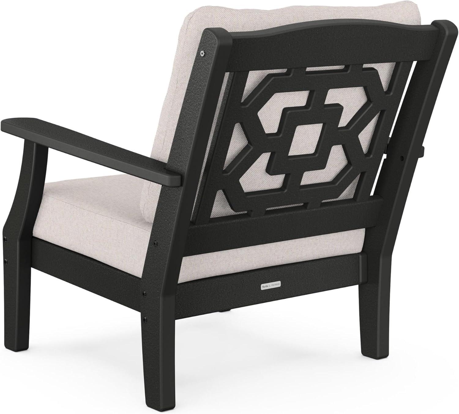 imageMartha Stewart by POLYWOOD Chinoiserie 5Piece Deep Seating Set with Fire Pit Table SandGlacier SpaBlack Dune Burlap