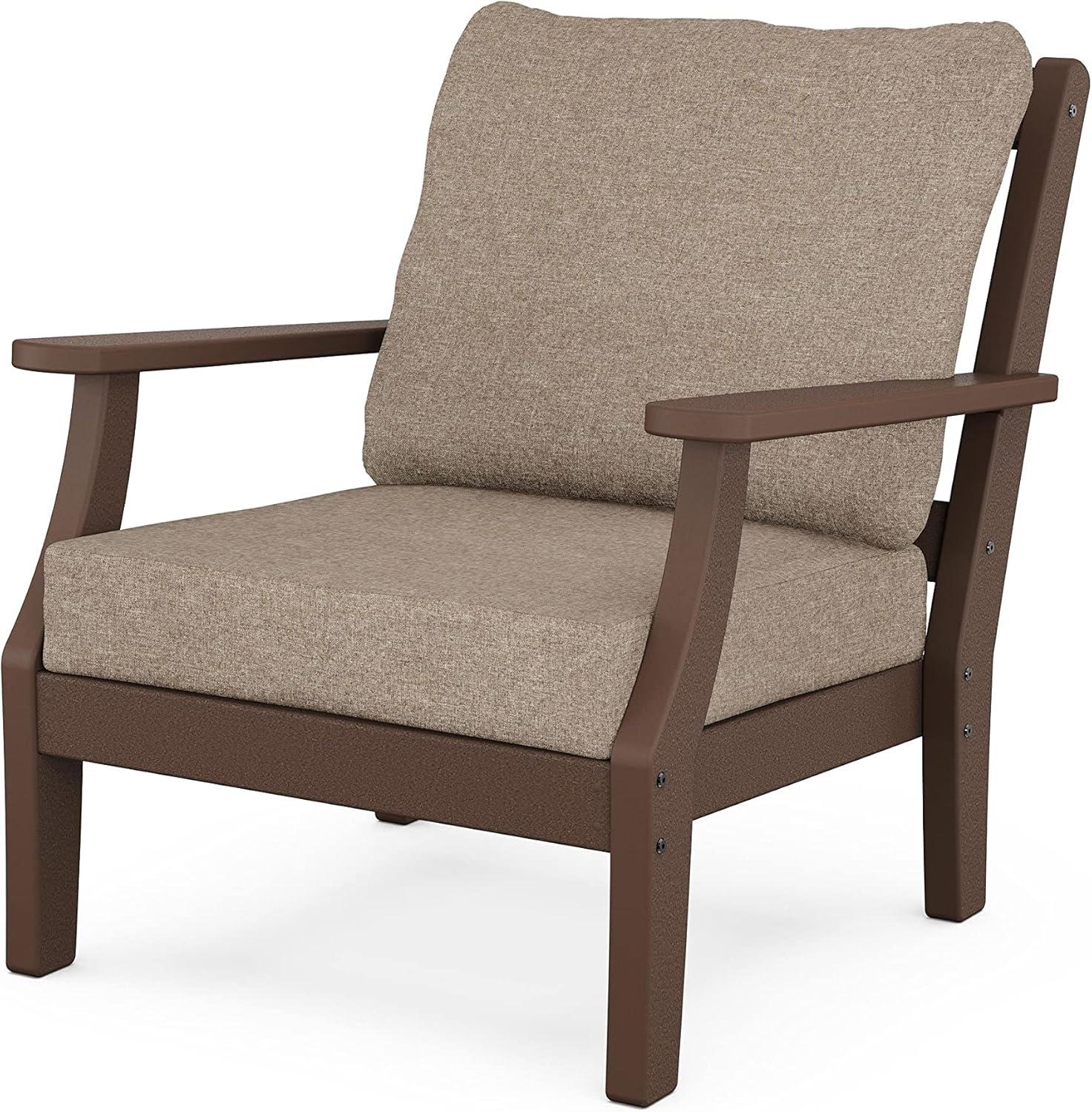 imageMartha Stewart by POLYWOOD Chinoiserie 5Piece Deep Seating Set with Fire Pit Table SandGlacier SpaMahogany Spiced Burlap