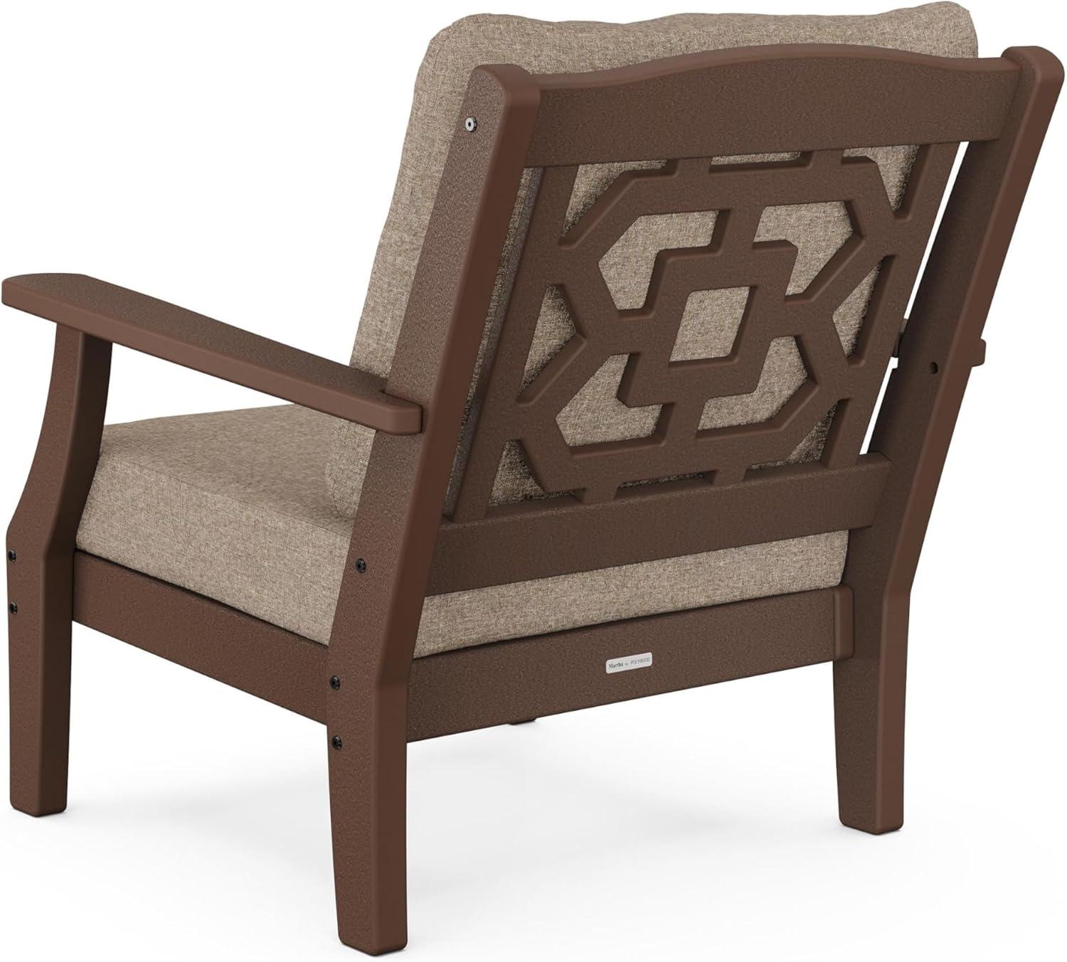 imageMartha Stewart by POLYWOOD Chinoiserie 5Piece Deep Seating Set with Fire Pit Table SandGlacier SpaMahogany Spiced Burlap