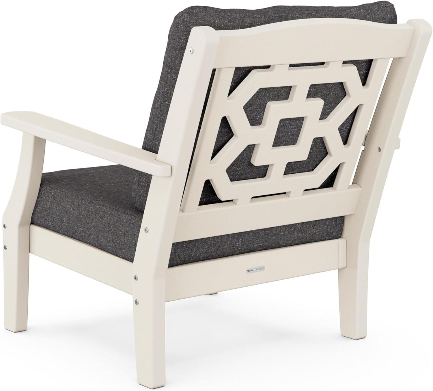 imageMartha Stewart by POLYWOOD Chinoiserie 5Piece Deep Seating Set with Fire Pit Table SandGlacier SpaSand Ash Charcoal