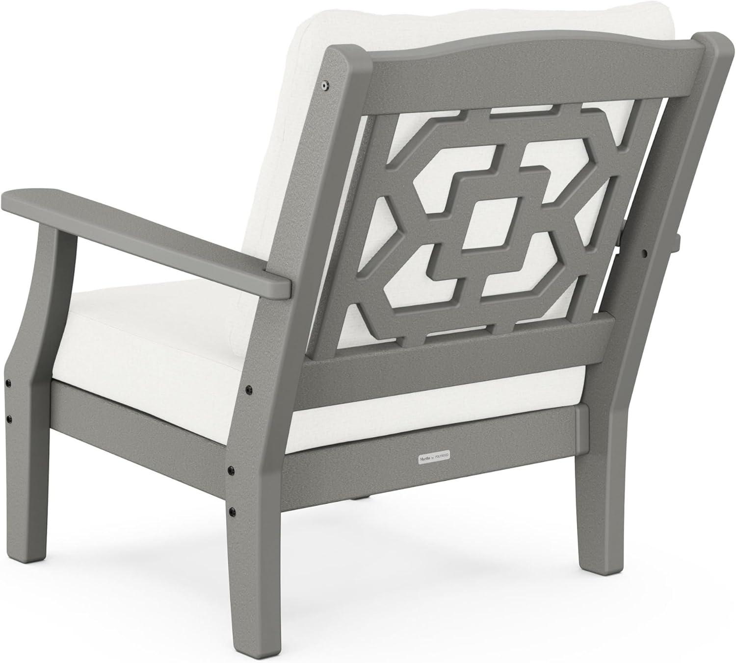 imageMartha Stewart by POLYWOOD Chinoiserie 5Piece Deep Seating Set with Fire Pit Table SandGlacier SpaSlate Grey Natural Linen