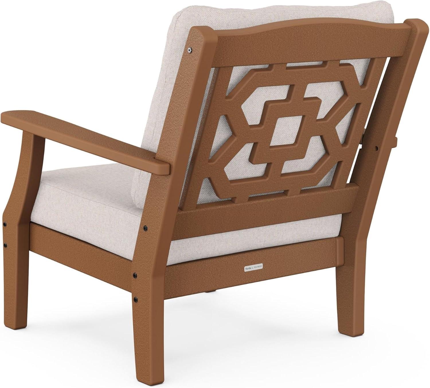 imageMartha Stewart by POLYWOOD Chinoiserie 5Piece Deep Seating Set with Fire Pit Table SandGlacier SpaTeak Dune Burlap