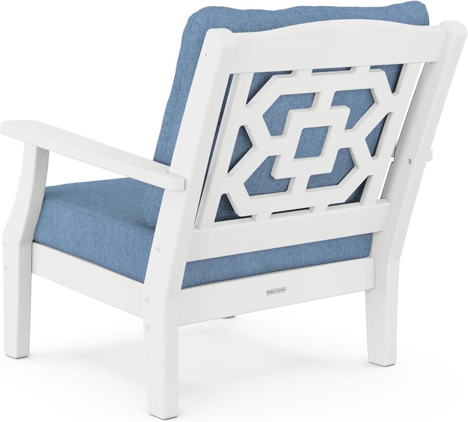 imageMartha Stewart by POLYWOOD Chinoiserie 5Piece Deep Seating Set with Fire Pit Table SandGlacier SpaWhite Sky Blue