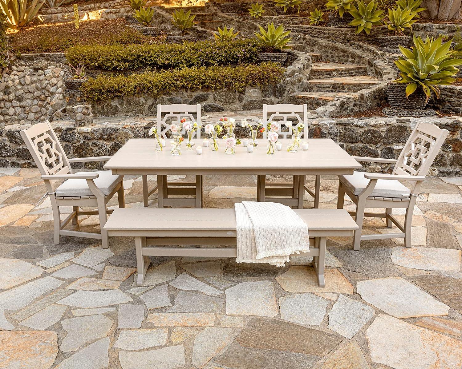 imageMartha Stewart by POLYWOOD Chinoiserie 6Piece Farmhouse Dining Set with Bench in MahoganyBlack