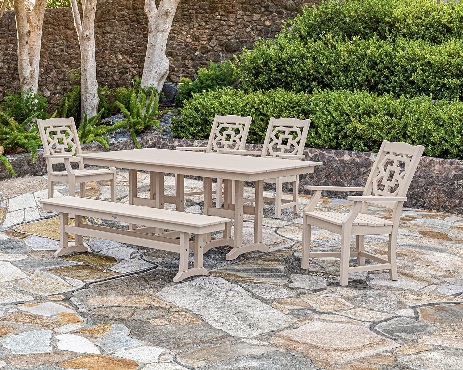 imageMartha Stewart by POLYWOOD Chinoiserie 6Piece Farmhouse Dining Set with Bench in MahoganyBlack