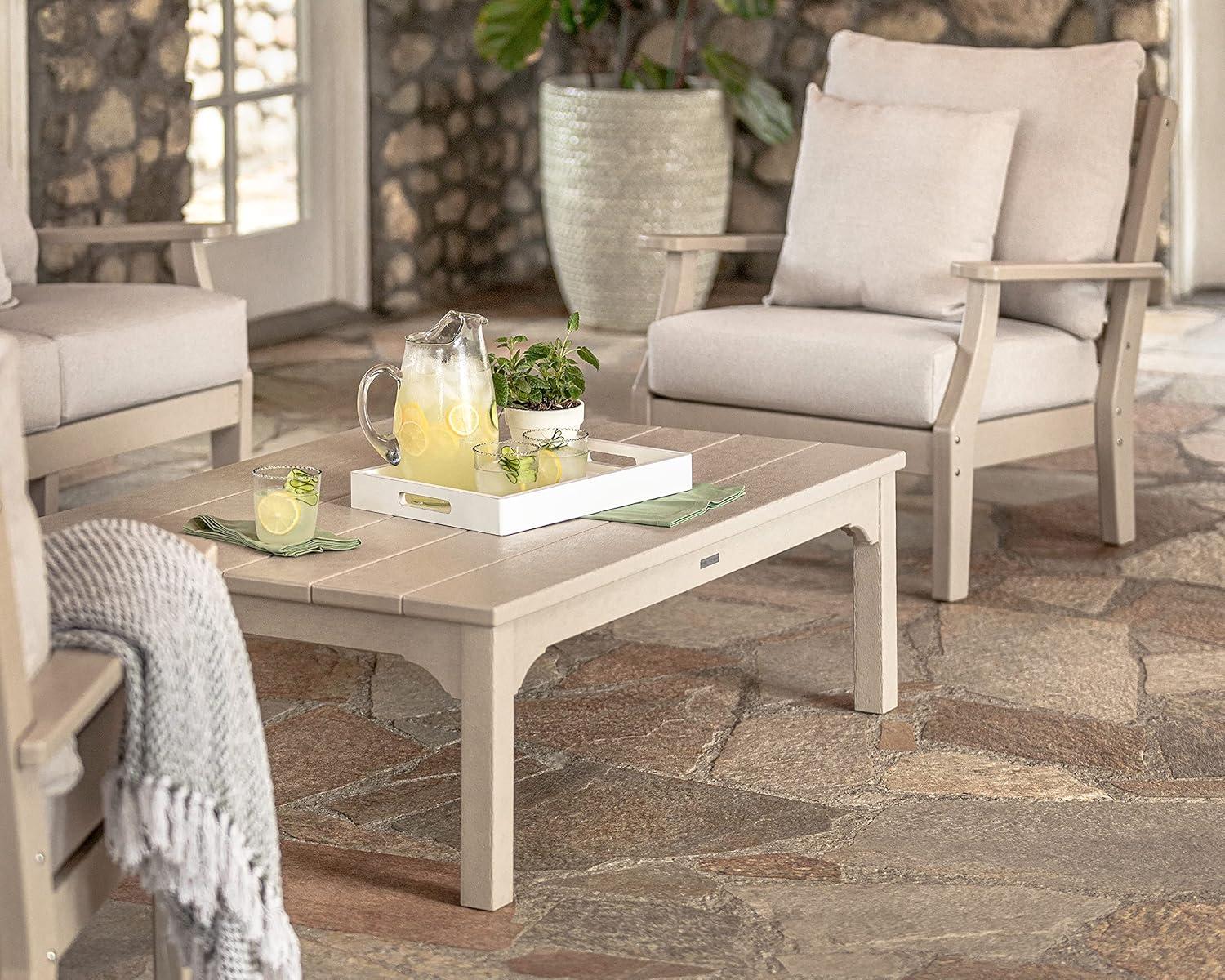 imageMartha Stewart by POLYWOOD Chinoiserie Deep Seating Sofa in WhiteGlacier SpaMahogany Spiced Burlap