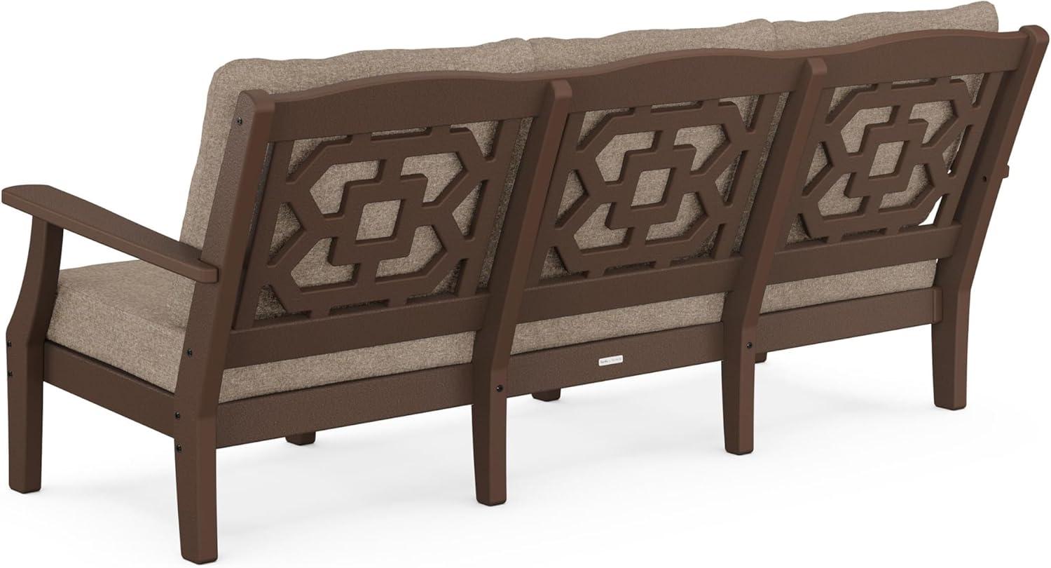 imageMartha Stewart by POLYWOOD Chinoiserie Deep Seating Sofa in WhiteGlacier SpaMahogany Spiced Burlap