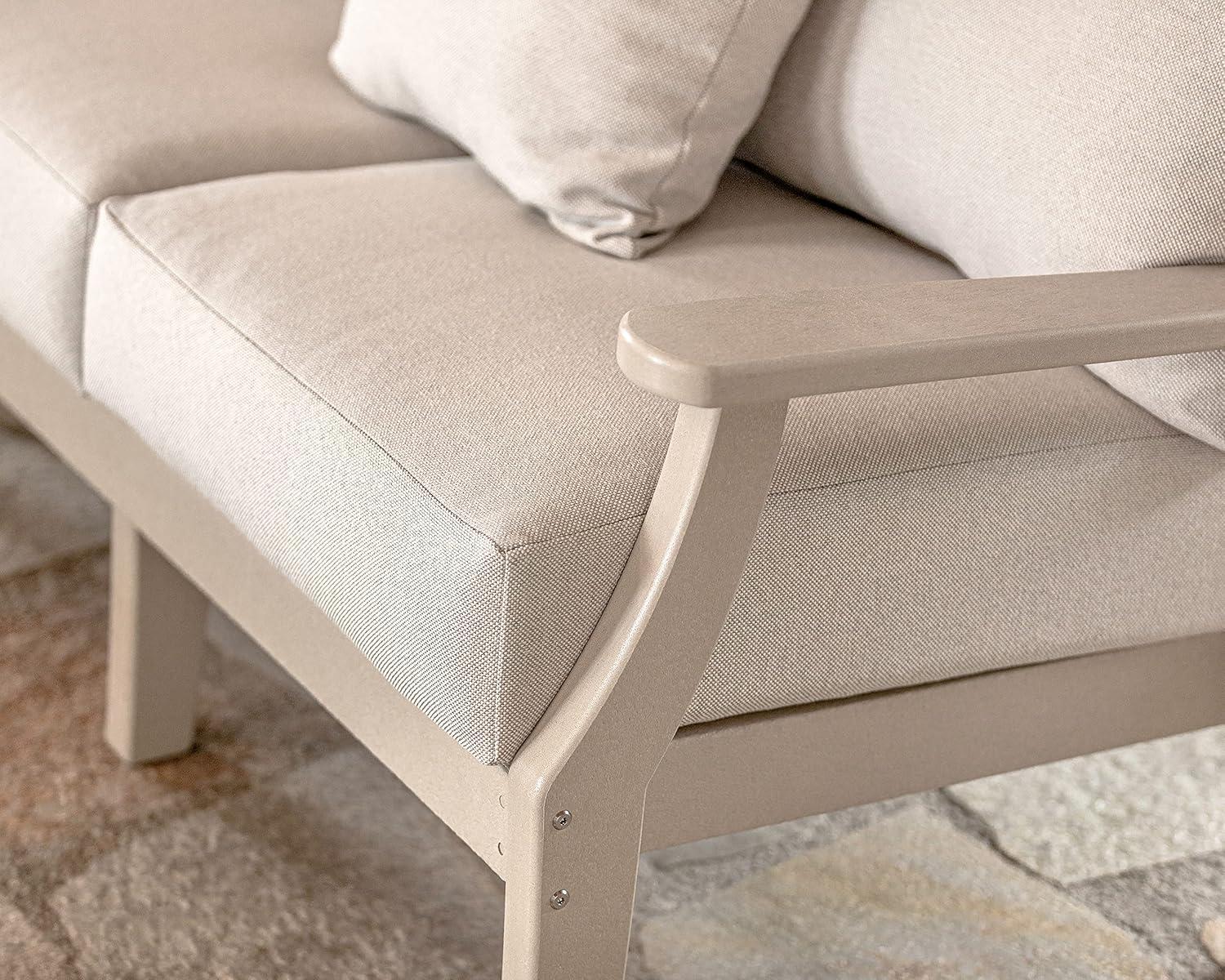 imageMartha Stewart by POLYWOOD Chinoiserie Deep Seating Sofa in WhiteGlacier SpaMahogany Spiced Burlap