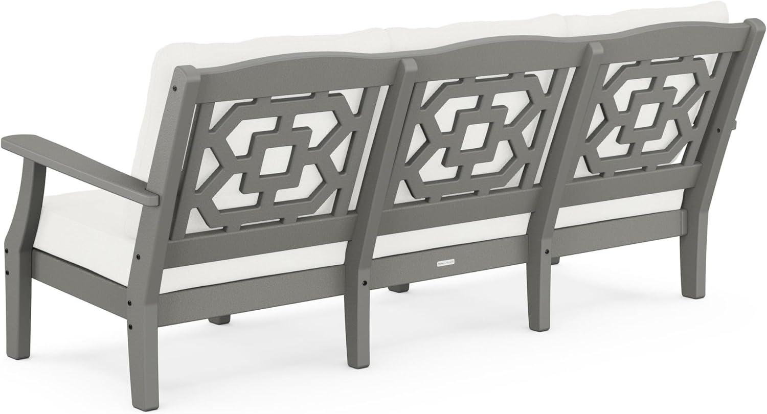 imageMartha Stewart by POLYWOOD Chinoiserie Deep Seating Sofa in WhiteGlacier SpaSlate Grey Natural Linen