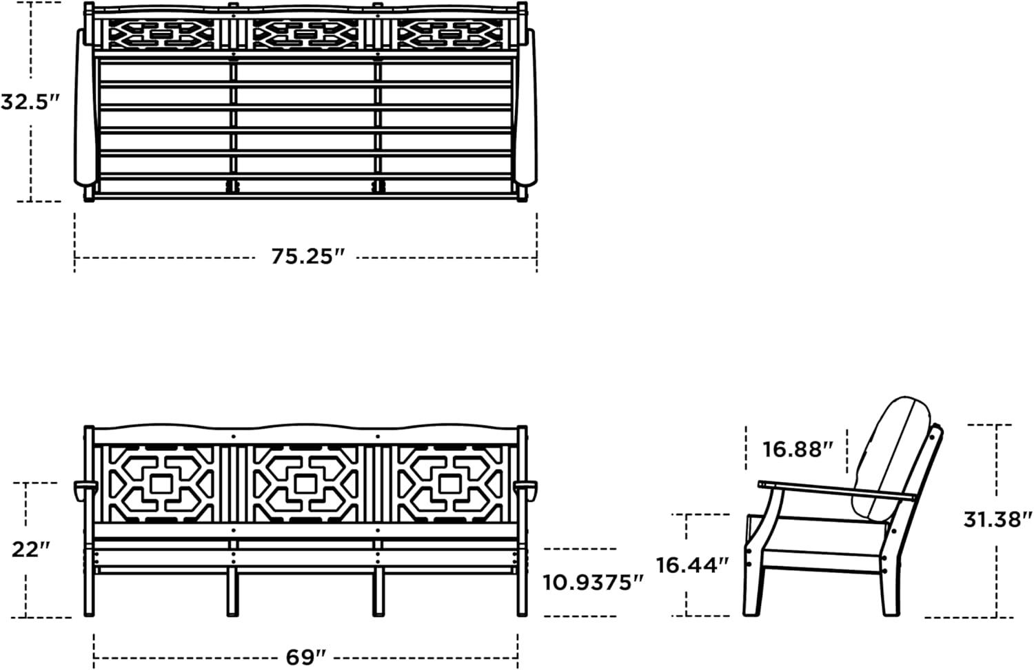 imageMartha Stewart by POLYWOOD Chinoiserie Deep Seating Sofa in WhiteGlacier SpaWhite Glacier Spa