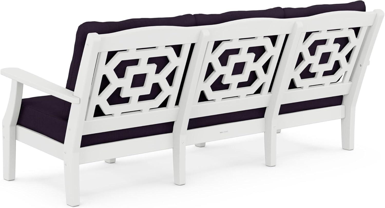 imageMartha Stewart by POLYWOOD Chinoiserie Deep Seating Sofa in WhiteGlacier SpaWhite Navy Linen