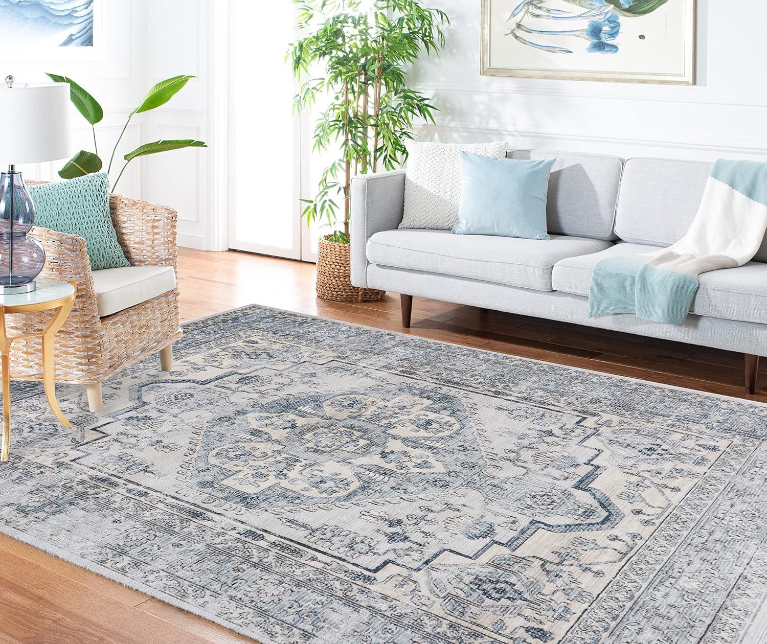 imageMartha Stewart x SAFAVIEH Area Rug Collection 8 x 10 Light Blue ampamp Ivory NonShedding ampamp Easy Cleaning Ideal for Living Room Bedroom Office Dining Space MSR877MLight Blue Ivory