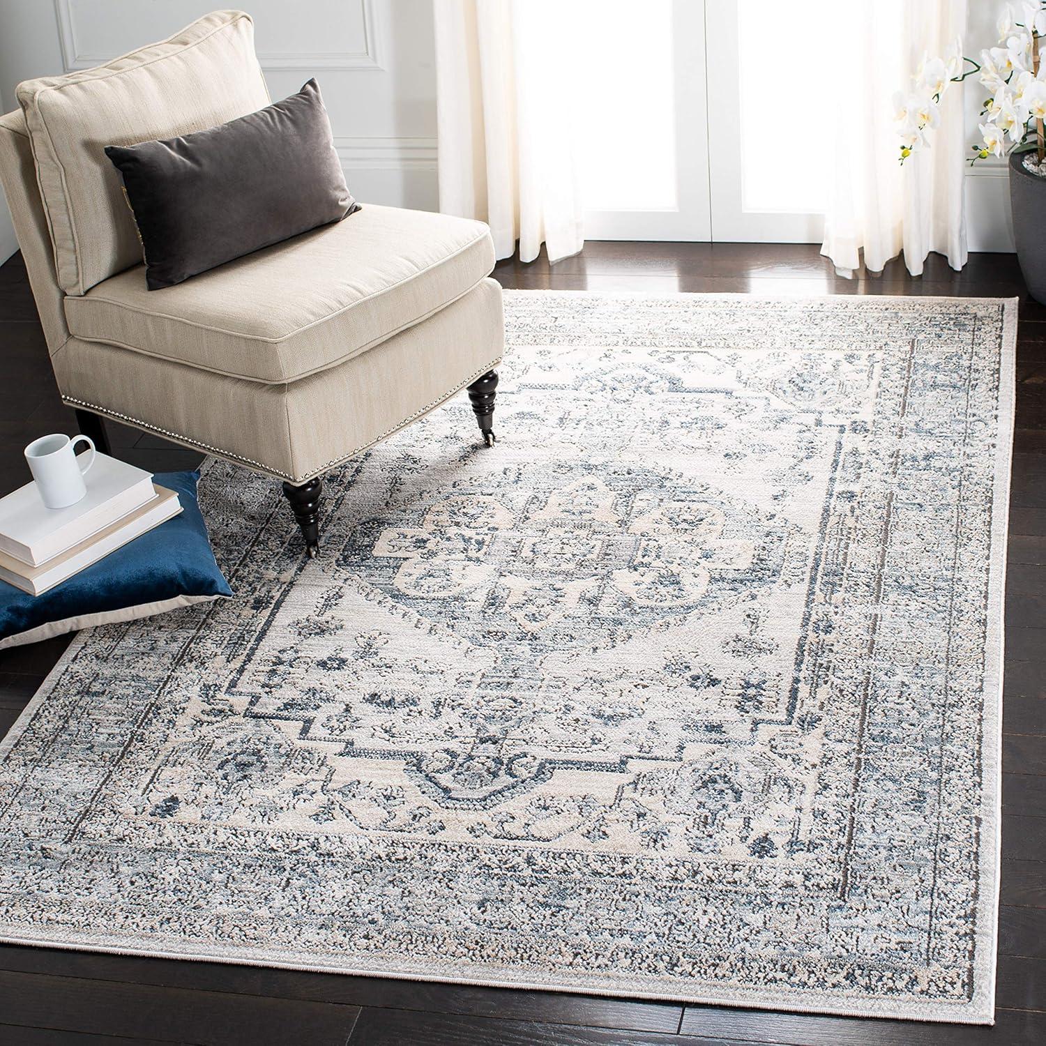 imageMartha Stewart x SAFAVIEH Area Rug Collection 8 x 10 Light Blue ampamp Ivory NonShedding ampamp Easy Cleaning Ideal for Living Room Bedroom Office Dining Space MSR877MLight Blue Ivory