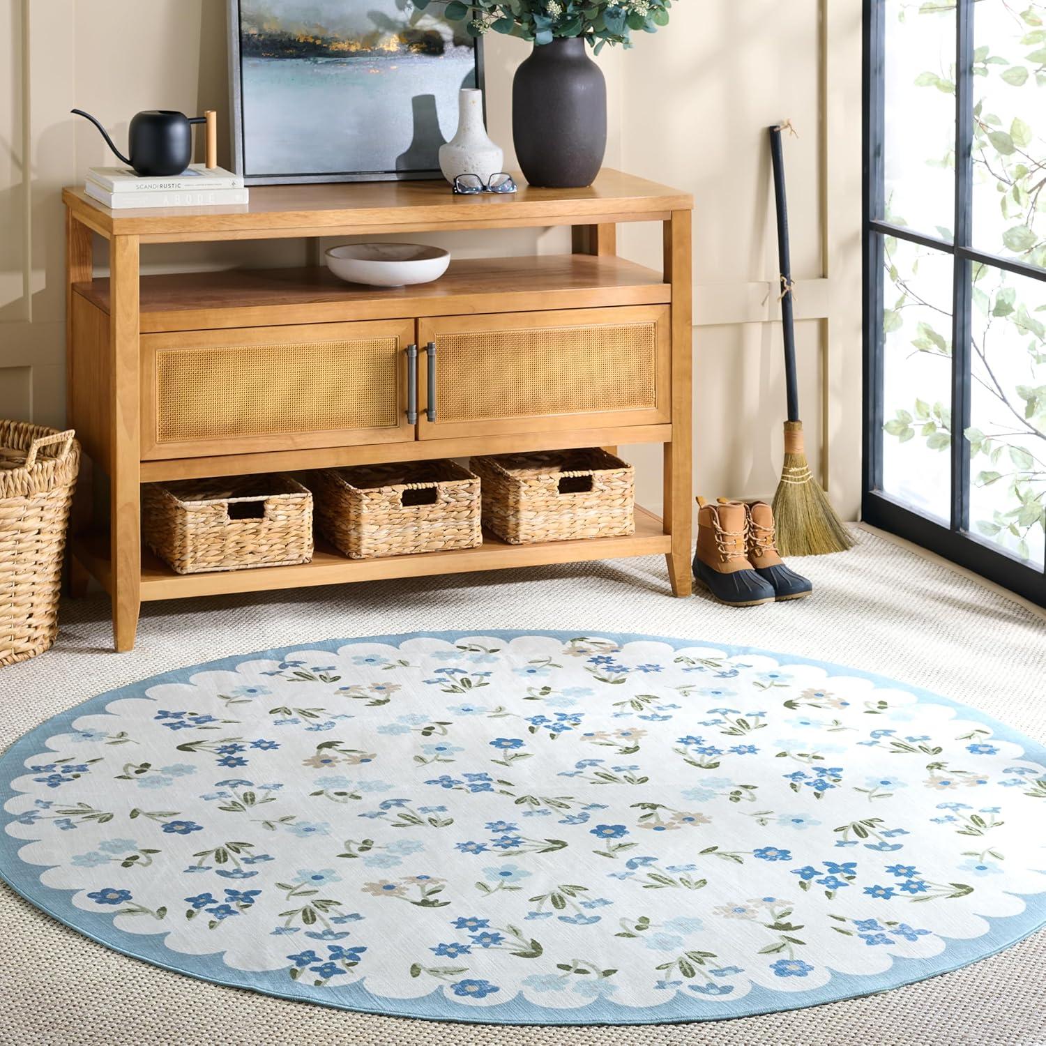 imageMartha Stewart x SAFAVIEH Machine Washable Area Rug Collection 5 x 8 Ivory ampamp Light Blue Slip Resistant ampamp Easy Cleaning Ideal for Ideal for Living Room Bedroom Dining Space MSRW198AIvoryLight Blue