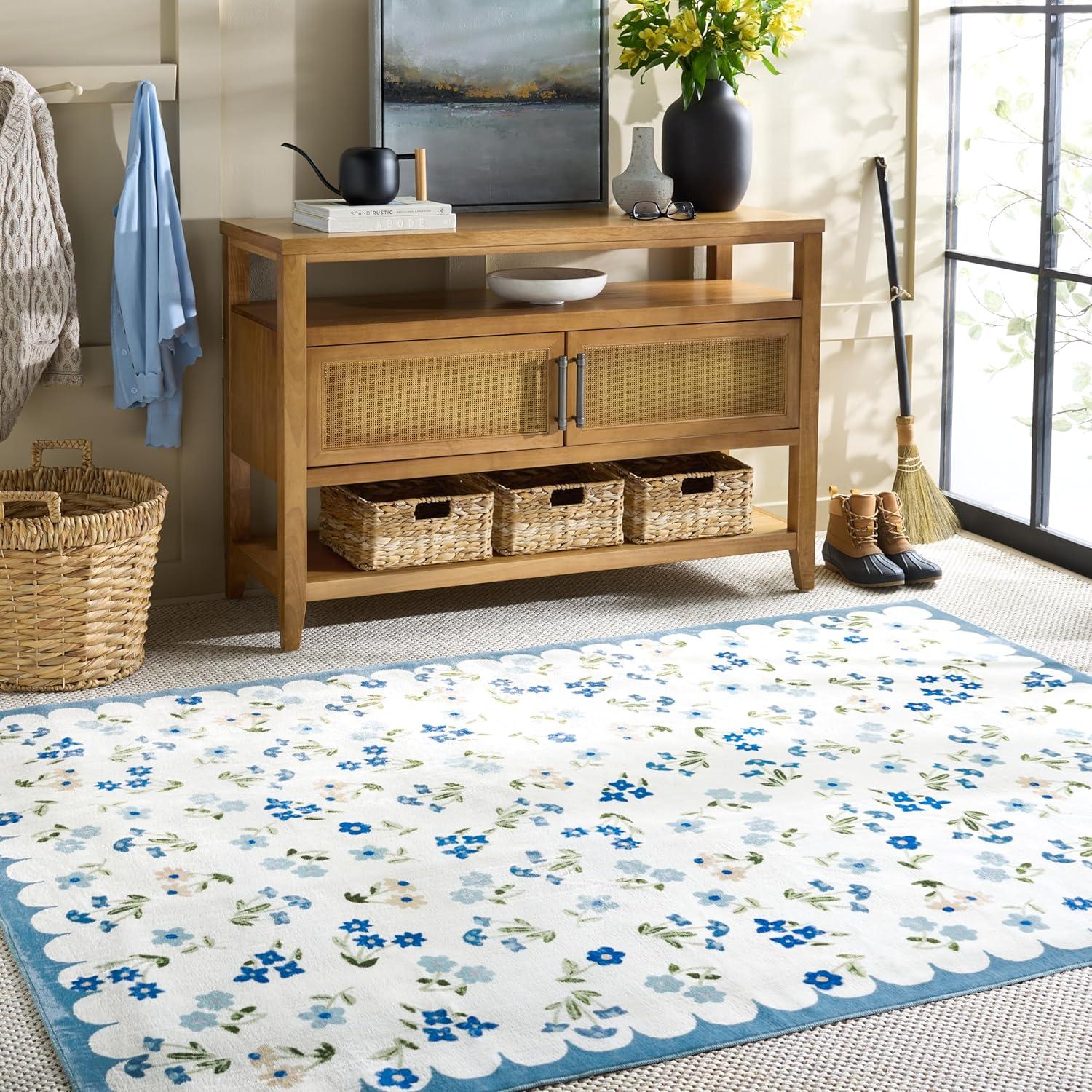 imageMartha Stewart x SAFAVIEH Machine Washable Area Rug Collection 5 x 8 Ivory ampamp Light Blue Slip Resistant ampamp Easy Cleaning Ideal for Ideal for Living Room Bedroom Dining Space MSRW198AIvoryLight Blue