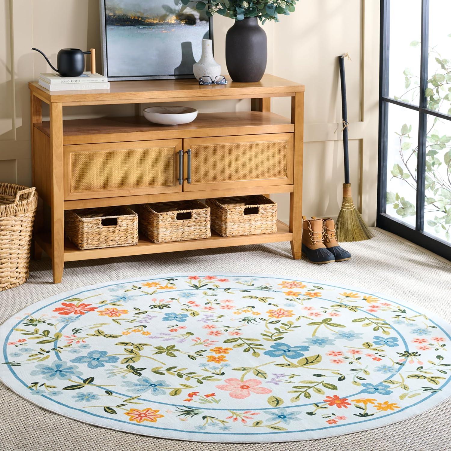 imageMartha Stewart x SAFAVIEH Machine Washable Area Rug Collection 5 x 8 Light Blue ampamp Rust Slip Resistant ampamp Easy Cleaning Ideal for Ideal for Living Room Bedroom Dining Space MSRW190KLight BlueRust
