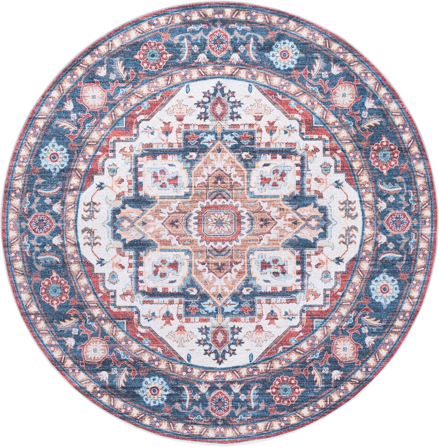 imageMartha Stewart x SAFAVIEH Machine Washable Area Rug Collection 5 x 8 Rust ampamp Blue Slip Resistant ampamp Easy Cleaning Ideal for Ideal for Living Room Bedroom Dining Space MSRW113QRustBlue