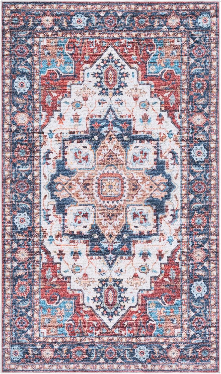 imageMartha Stewart x SAFAVIEH Machine Washable Area Rug Collection 5 x 8 Rust ampamp Blue Slip Resistant ampamp Easy Cleaning Ideal for Ideal for Living Room Bedroom Dining Space MSRW113QRustBlue