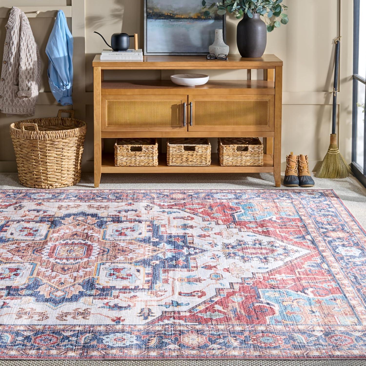 imageMartha Stewart x SAFAVIEH Machine Washable Area Rug Collection 5 x 8 Rust ampamp Blue Slip Resistant ampamp Easy Cleaning Ideal for Ideal for Living Room Bedroom Dining Space MSRW113QRustBlue