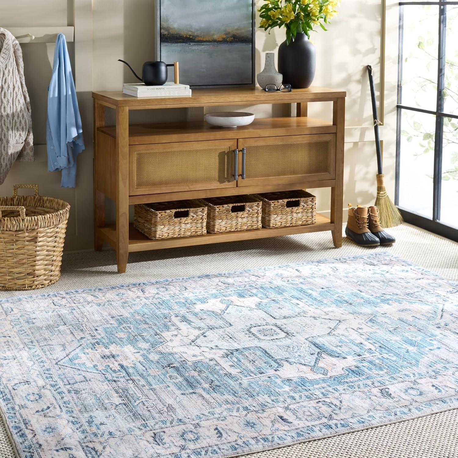 imageMartha Stewart x SAFAVIEH Machine Washable Area Rug Collection 5 x 8 Rust ampamp Blue Slip Resistant ampamp Easy Cleaning Ideal for Ideal for Living Room Bedroom Dining Space MSRW113QGreyTurquoise