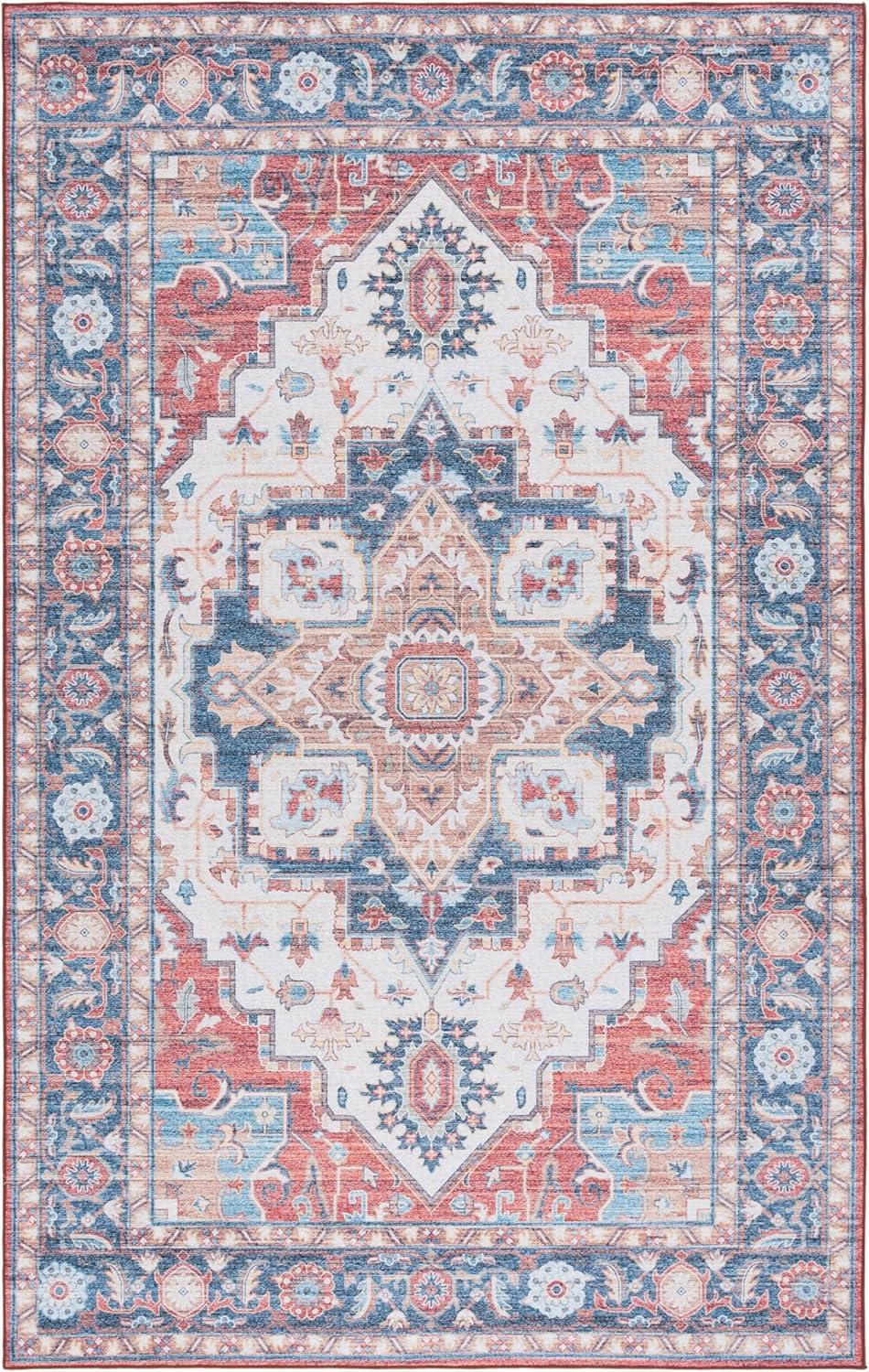 imageMartha Stewart x SAFAVIEH Machine Washable Area Rug Collection 5 x 8 Rust ampamp Blue Slip Resistant ampamp Easy Cleaning Ideal for Ideal for Living Room Bedroom Dining Space MSRW113QRustBlue