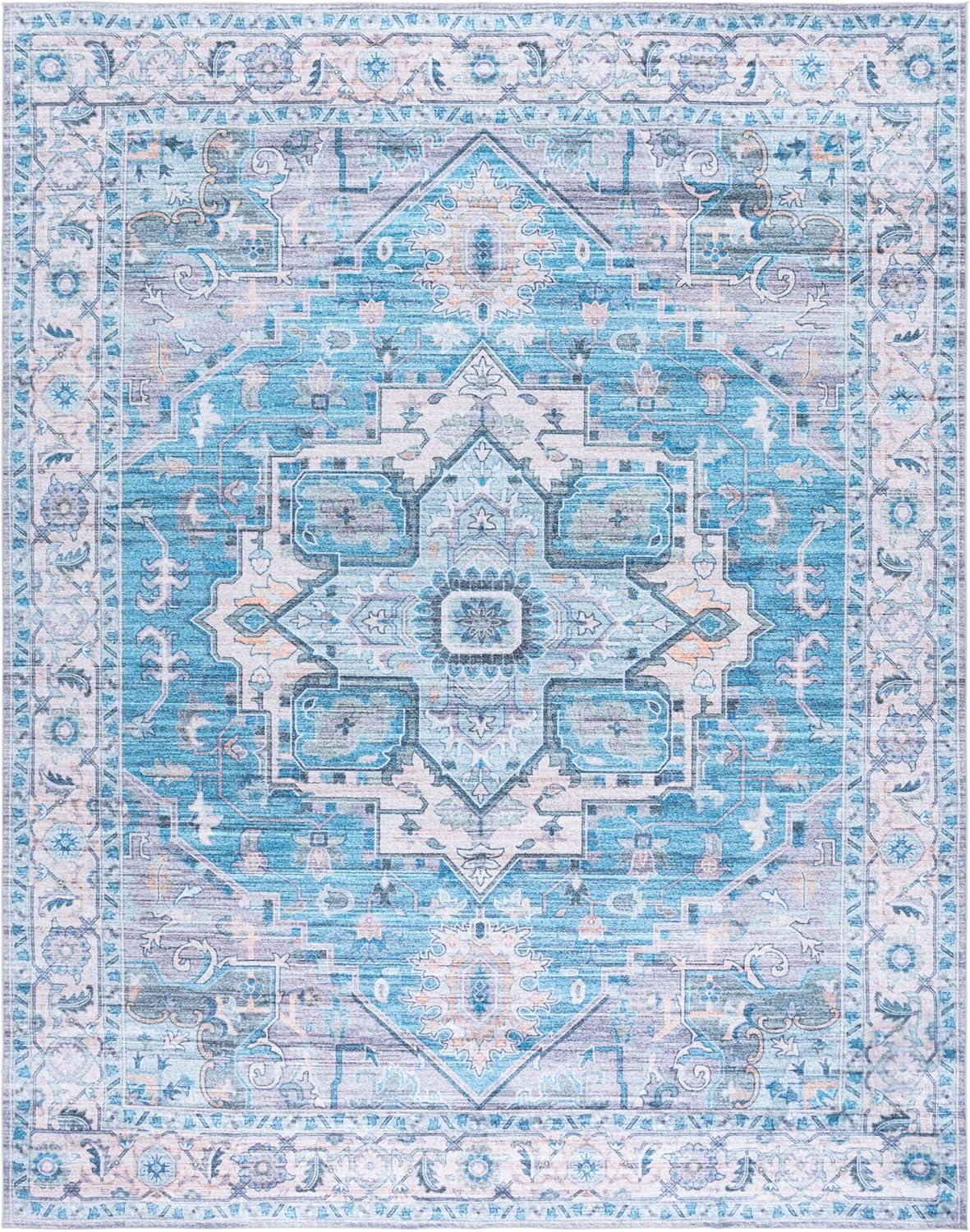 imageMartha Stewart x SAFAVIEH Machine Washable Area Rug Collection 5 x 8 Rust ampamp Blue Slip Resistant ampamp Easy Cleaning Ideal for Ideal for Living Room Bedroom Dining Space MSRW113QGreyTurquoise