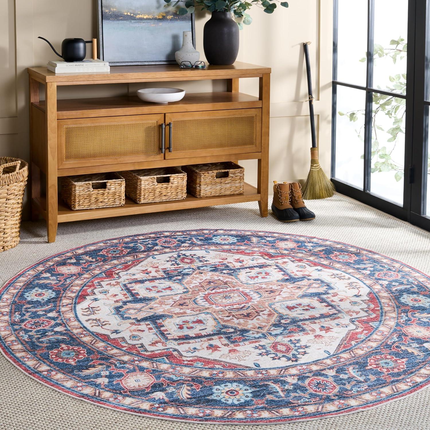 imageMartha Stewart x SAFAVIEH Machine Washable Area Rug Collection 5 x 8 Rust ampamp Blue Slip Resistant ampamp Easy Cleaning Ideal for Ideal for Living Room Bedroom Dining Space MSRW113QRustBlue