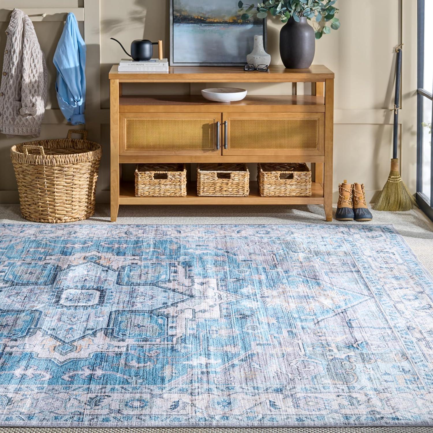 imageMartha Stewart x SAFAVIEH Machine Washable Area Rug Collection 5 x 8 Rust ampamp Blue Slip Resistant ampamp Easy Cleaning Ideal for Ideal for Living Room Bedroom Dining Space MSRW113QGreyTurquoise