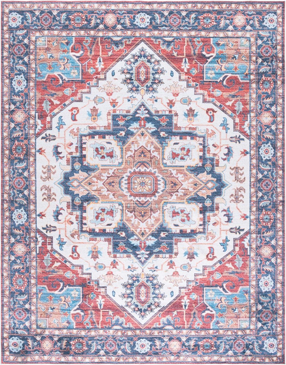 imageMartha Stewart x SAFAVIEH Machine Washable Area Rug Collection 5 x 8 Rust ampamp Blue Slip Resistant ampamp Easy Cleaning Ideal for Ideal for Living Room Bedroom Dining Space MSRW113QRustBlue