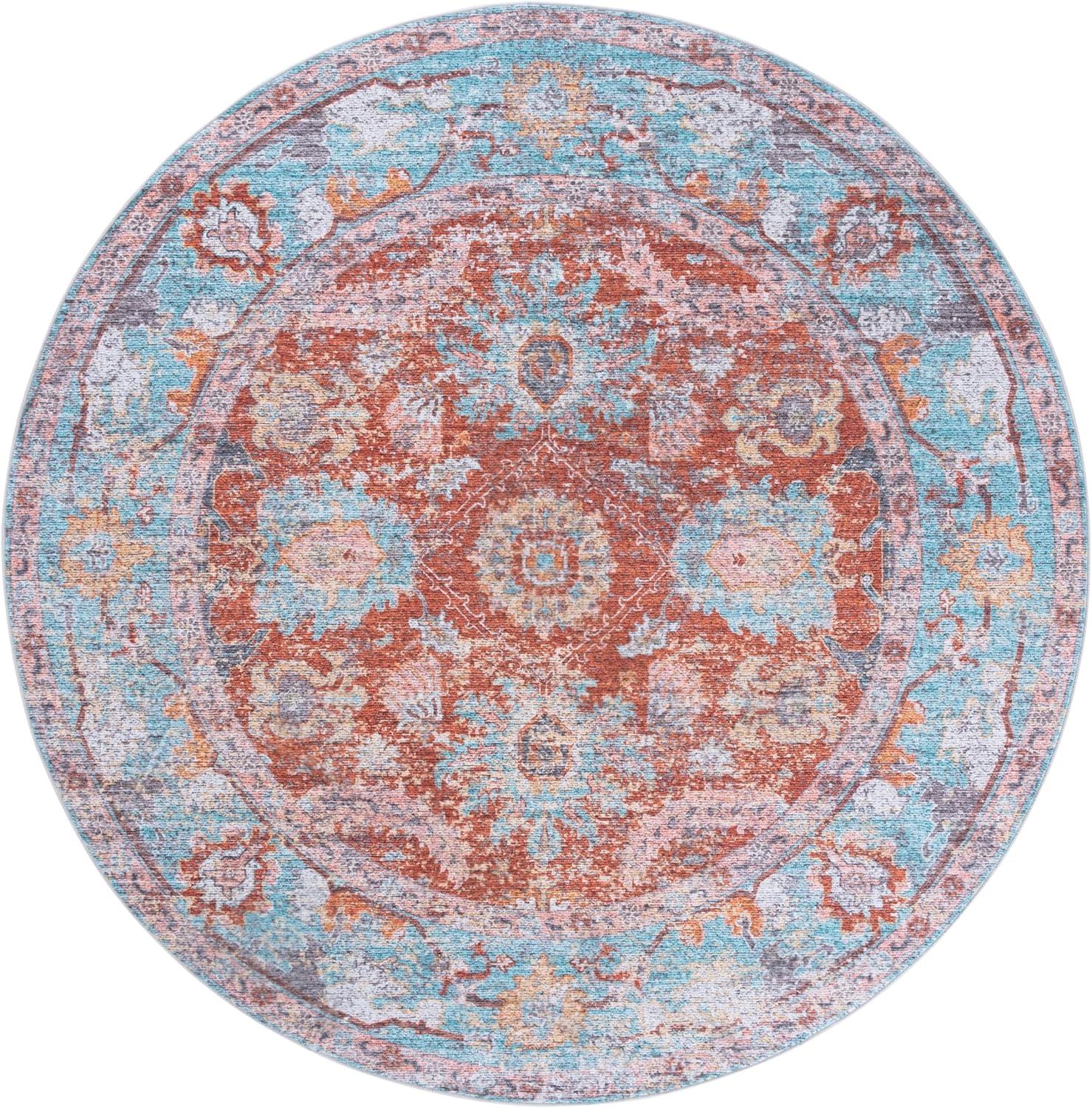 imageMartha Stewart x SAFAVIEH Machine Washable Area Rug Collection 5 x 8 Turquoise ampamp Rust Slip Resistant ampamp Easy Cleaning Ideal for Ideal for Living Room Bedroom Dining Space MSRW108KTurquoiseRust