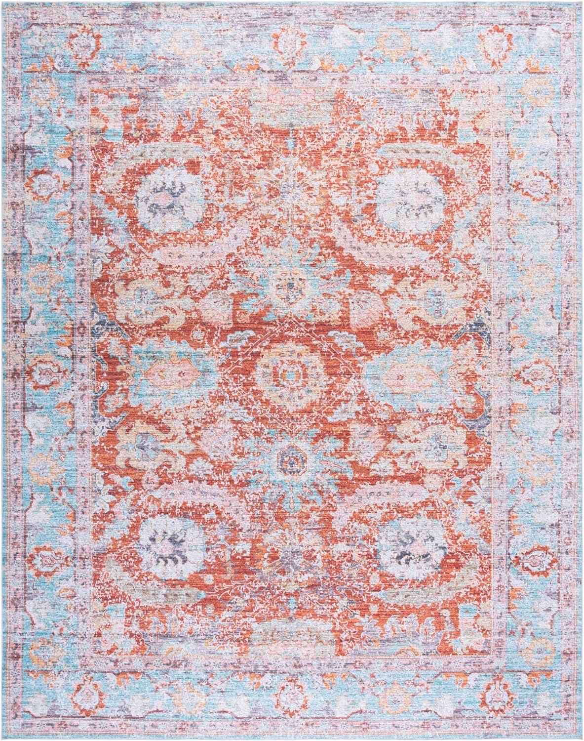 imageMartha Stewart x SAFAVIEH Machine Washable Area Rug Collection 5 x 8 Turquoise ampamp Rust Slip Resistant ampamp Easy Cleaning Ideal for Ideal for Living Room Bedroom Dining Space MSRW108KTurquoiseRust