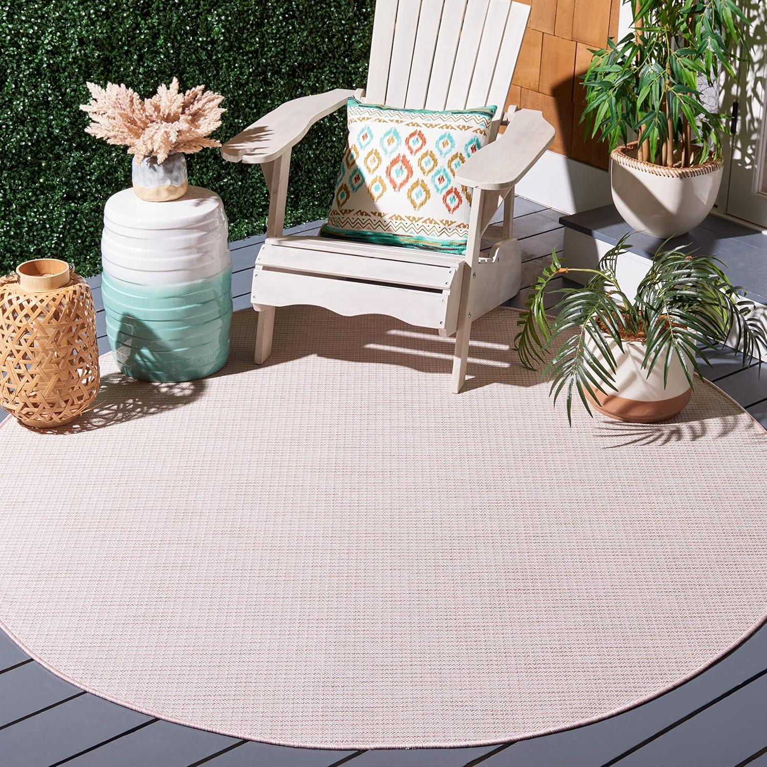 imageMartha Stewart x SAFAVIEH Outdoor Area Rug Collection 65quot Round Navy Weather Resistant ampamp Washable Ideal for Patio Backyard Mudroom Deck Dining Space MSR4490NBeigePink